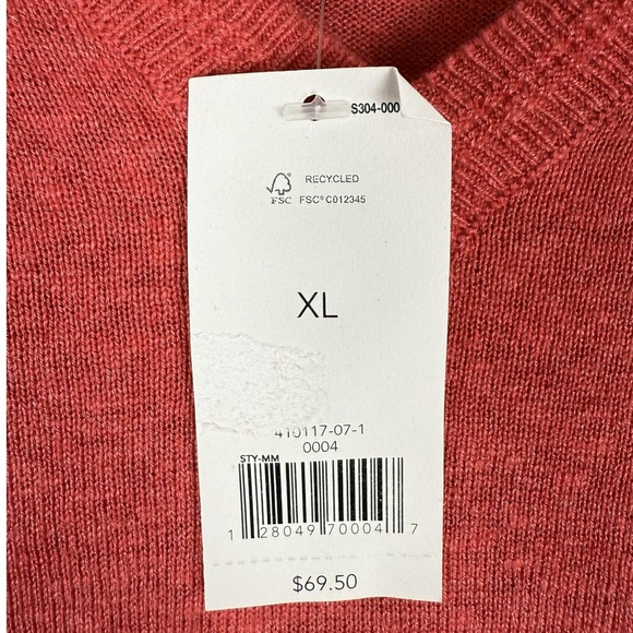 Banana Republic Mens XL V Neck Silk Linen Sweater Coral Orange Longβ Sleeve - Picture 6 of 6